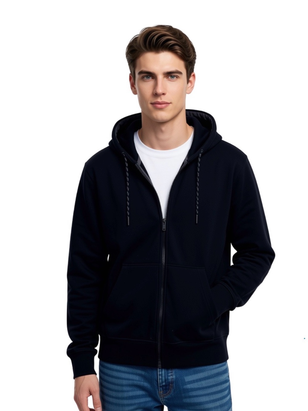 Champion Men's Black Zip-Up Hoodie - Classic Casual Sweater